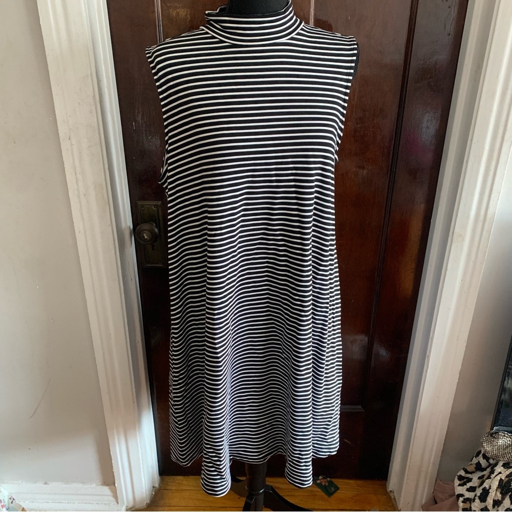 Black and White Striped Sleeveless Mock Neck Dress Jasmine & Julia SZ XL